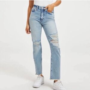 Good American Good Boy Distressed Straight Leg High Rise Jeans Womens 28 NWOT